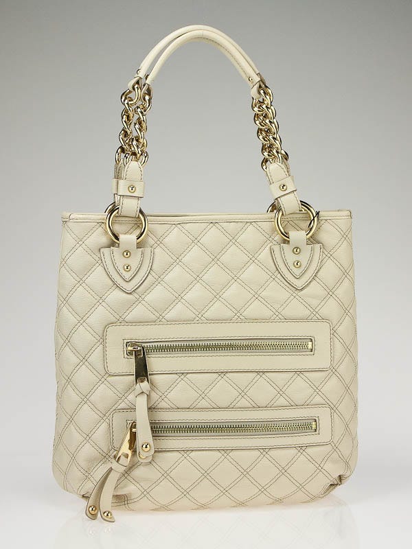 Marc Jacobs Ivory Leather Quilted Classic Leather Zipper Tote Bag