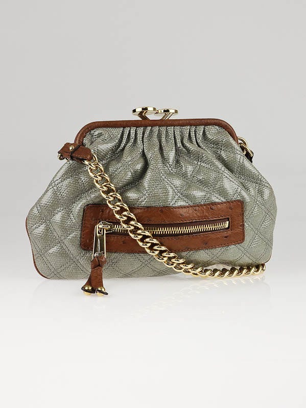 Marc Jacobs Grey Quilted Coated Canvas and Ostrich Trim Little Stam Bag