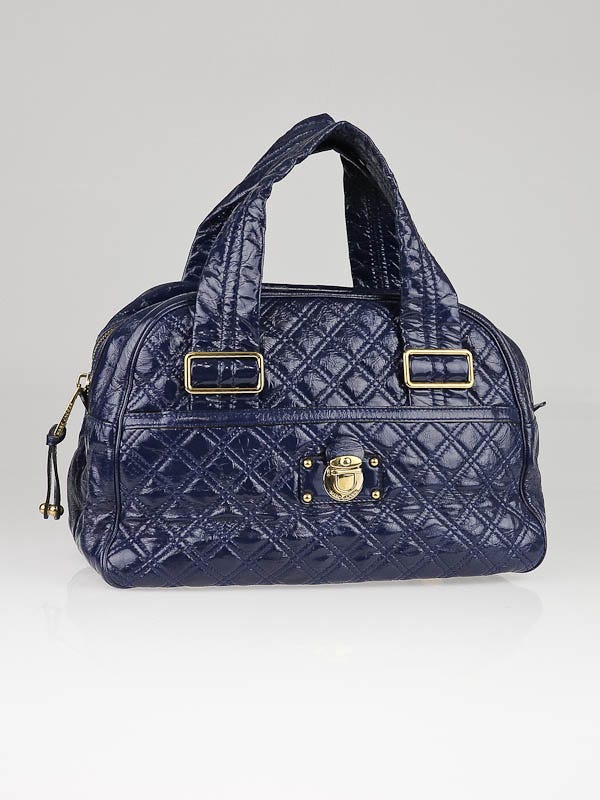 Marc Jacobs Midnight Blue Quilted Patent Leather Large Ursula Bowler Bag -  Yoogi's Closet
