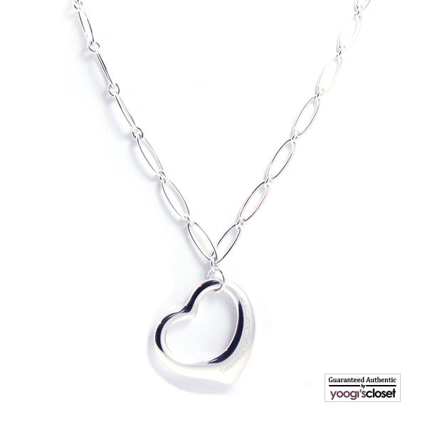 Tiffany & Co. Silver Elsa Peretti Large Link Open Heart Necklace