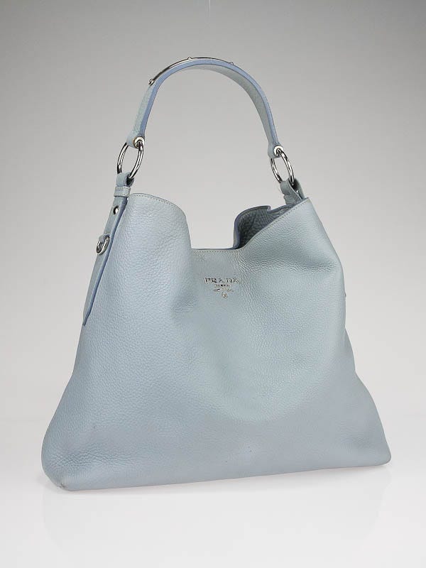 Prada Pervinca Blue Vitello Daino Leather Shoulder Bag BR3980
