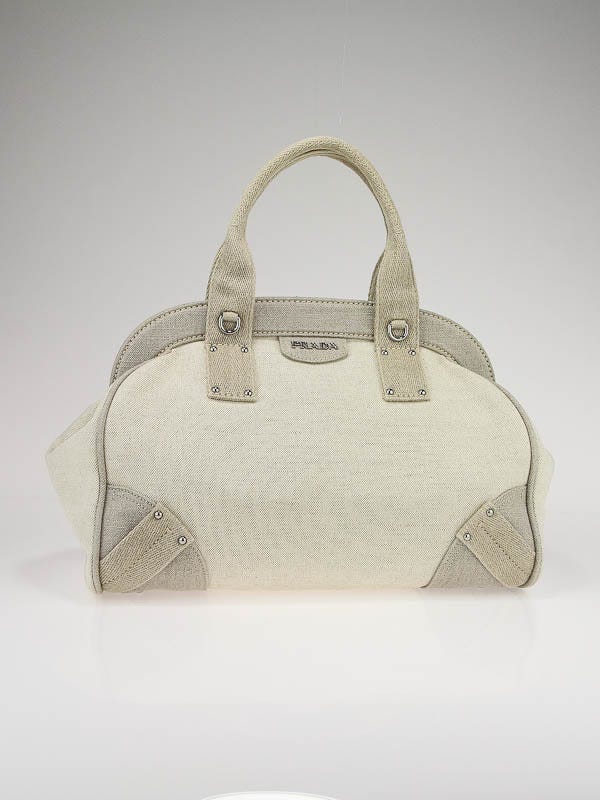 Prada Natural Linen Frame Large Satchel Bag Yoogi s Closet