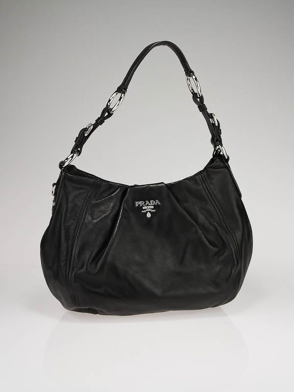 Prada Black Soft Calfskin Leather Shoulder Hobo Bag BR4519