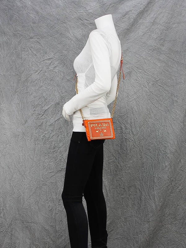 Prada Papaya Orange Tessuto Nylon and Leather Mini Messenger