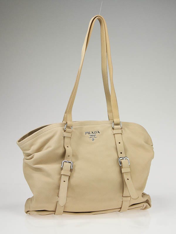 Prada Beige Nappa Leather Delave'fo Shopping Tote Bag BR3909