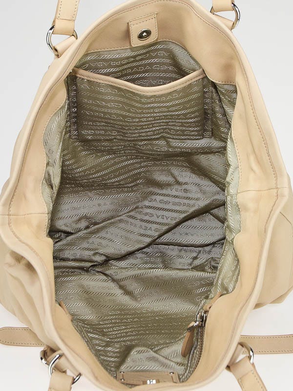 PRADA ベージュ エプロン フリーサイズ Prada Beige Nappa Leather Delave'fo Shopping Tote Bag BR3909