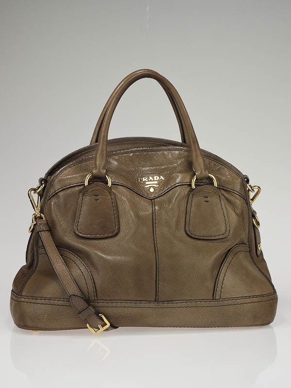 Prada Stone Cervo Leather Bauletto Bowler Bag | Yoogi's Closet