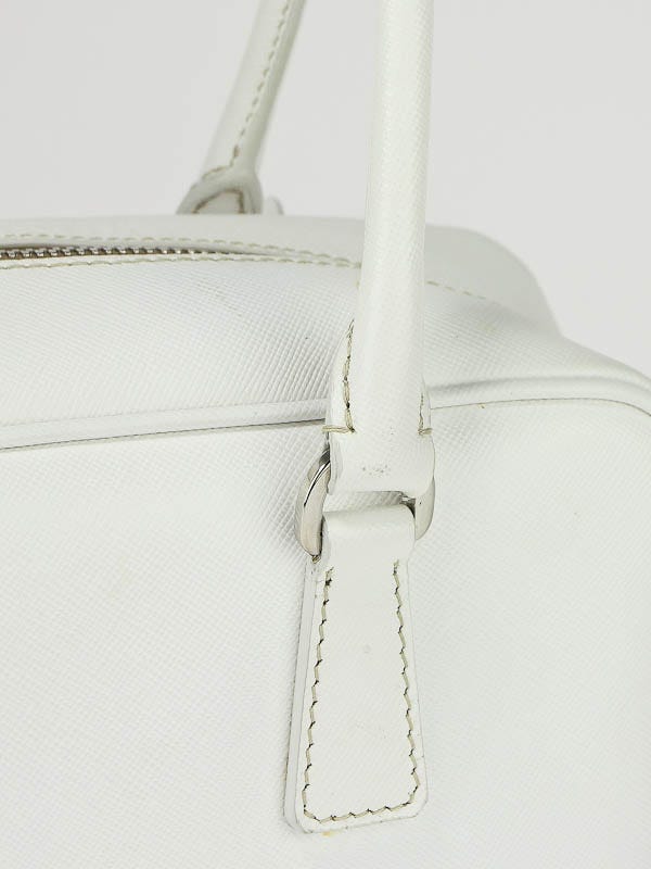 Prada, Bags, Prada White Saffiano Lux Leather Bowler Bag Bl89