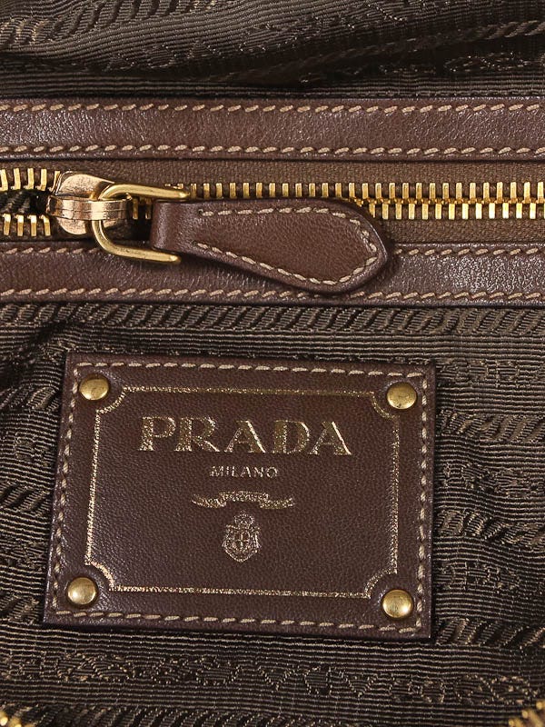 Prada Khaki Nylon and Brown Leather Tote Bag | Yoogi's Closet