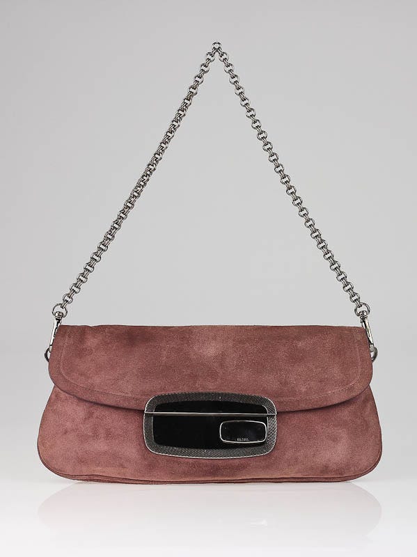 Prada Mauve Suede Mirror Clutch Bag