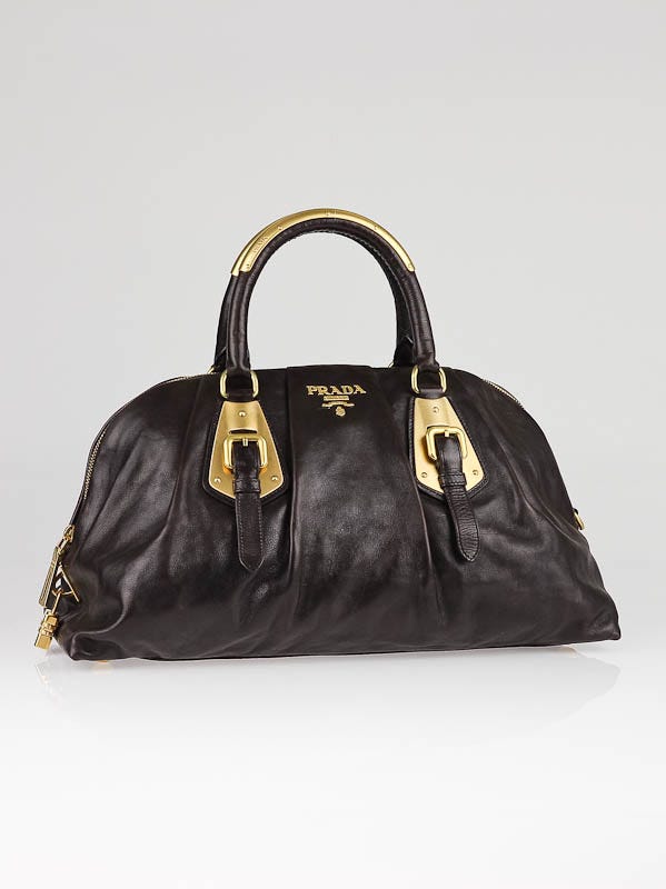 Prada Ebano Glace Calfskin Bauletto Bag BL0422