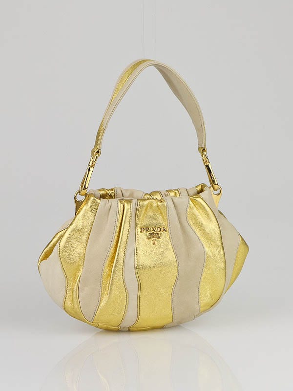Prada Gold/Beige Nappa Stripes Mini Shoulder Bag