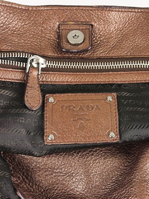 Prada Rame Mordore Vitello Daino Leather Satchel Bag BR3844  