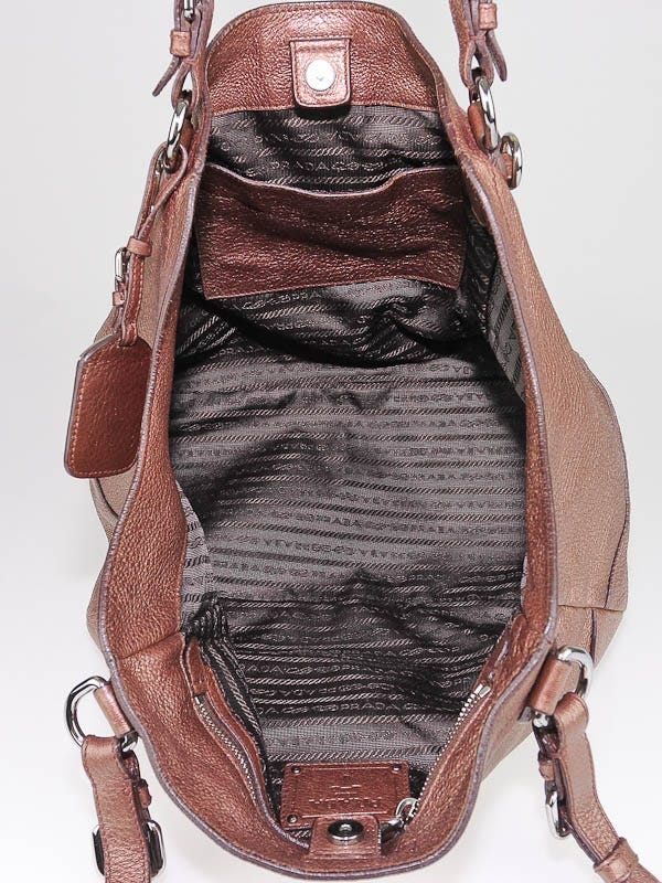 Prada Rame Mordore Vitello Daino Leather Satchel Bag BR3844  