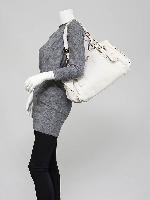 Prada Talco Nappa Leather Aviator Studded Tote Bag BR4147