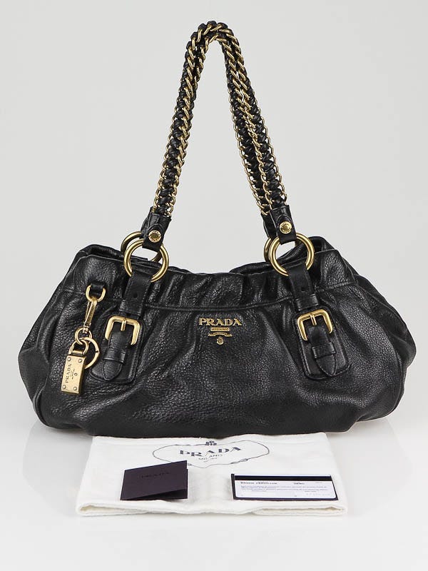 Prada Black Cervo Lux Leather Chain Shoulder Bag BR3828 - Yoogi's