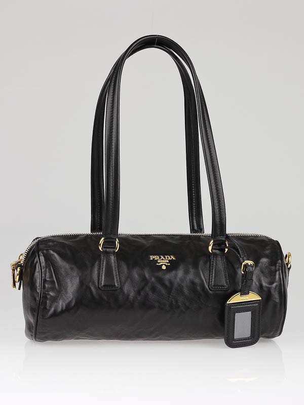 Prada Black Nappa Antique Leather Bauletto Bag BL0635
