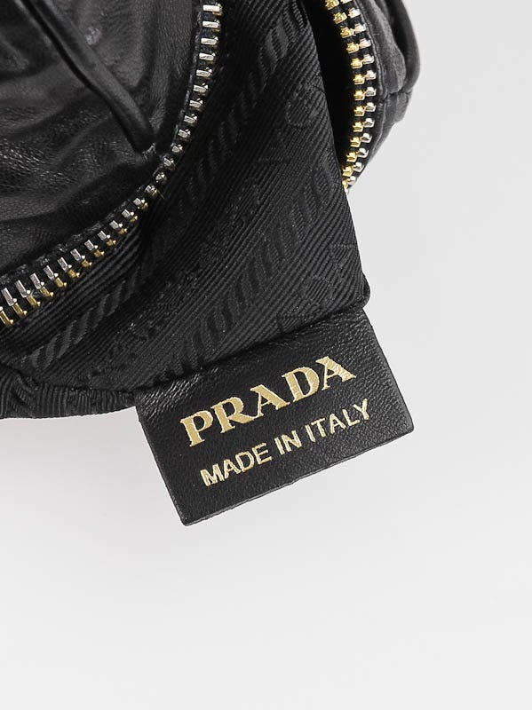 PRADA RUFFLE NAPPA BAULETTO BAG, black leather with silver tone hardware,  double top handles, zip closure at the top, pleated ruffled details at the  top, with authenticity card and dust bag, 40cm