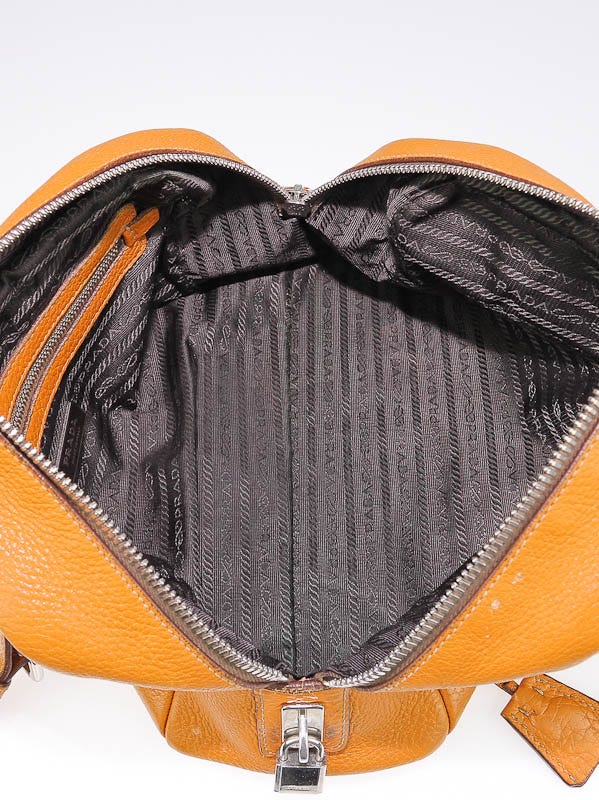 Prada Ambra Vitello Daino Print Leather Medium Bauletto Bag BR3106