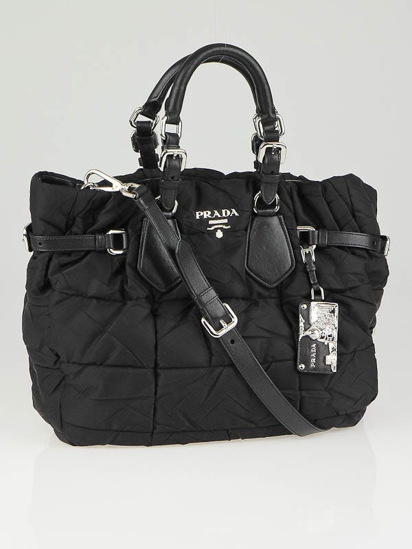 Prada Black Crispy Nylon Metal Small Shopping Tote Bag BN1583