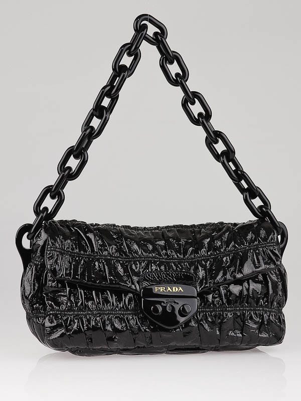 Prada Black Patent Vernice Gaufre Flap Bag BR4130