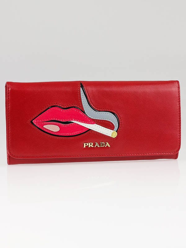 Prada Red Nappa Leather Cigarettes and Lips Long Wallet 1M1132 Yoogi s Closet