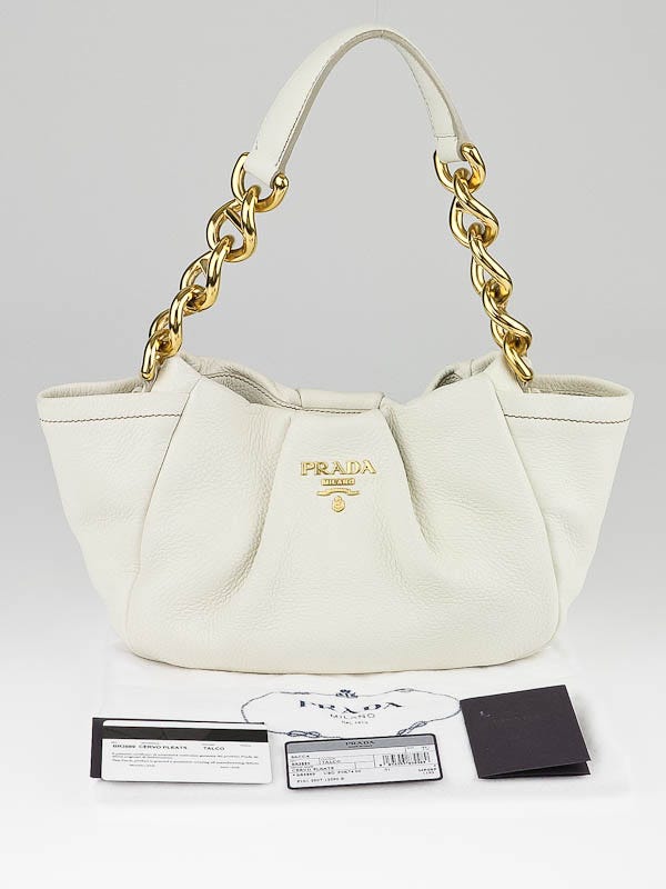 Prada Talco Cervo Leather Pleats Small Shoulder Bag BR3889