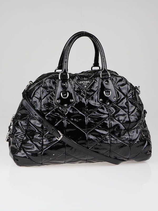 バッグ PRADA patent leather case Prada Black Patent Leather Chevron Quilted Large Dome Tote Bag