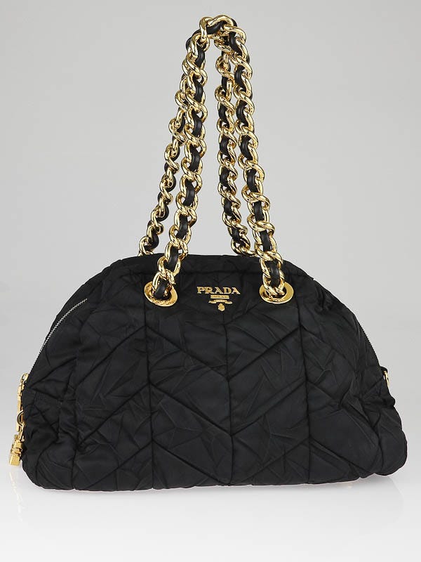 Prada Black Quilted Tessuto Nylon Chain Bowler Bag BL0407