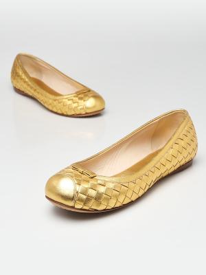 Chanel Gold Distressed Leather CC Cap Toe Ballet Flats Size 9.5/40 -  Yoogi's Closet