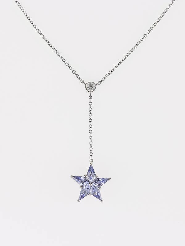 Tiffany Co. Platinum and Blue Sapphire Star Drop Pendant