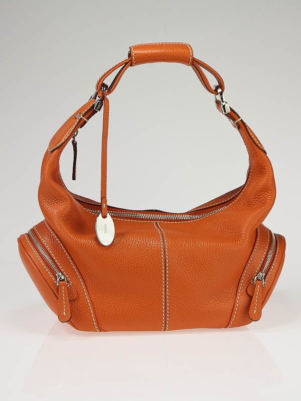 Tod's Orange Leather Side Zipper Bag