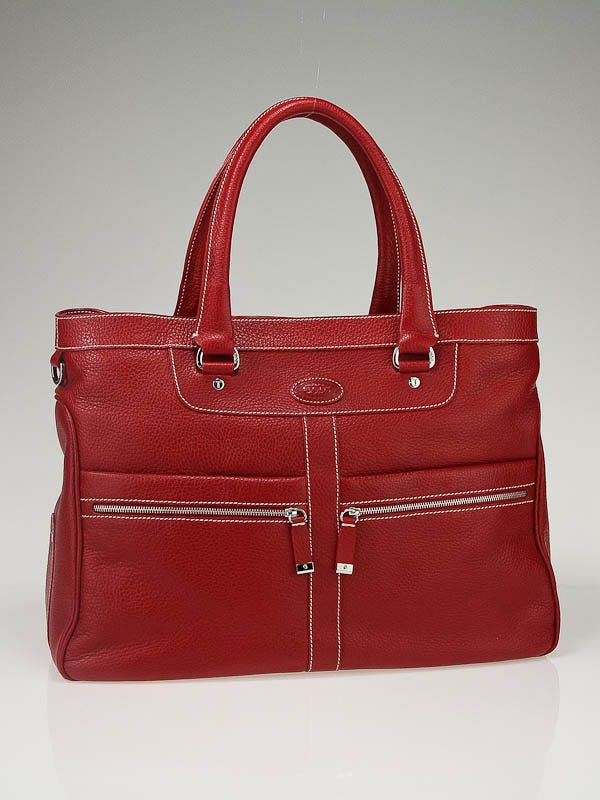 Tod's Red Pebbled Leather Large Tote Bag