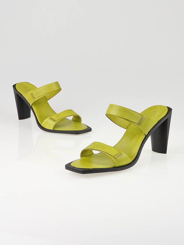 Tod's Green Leather Open Toe Slide Sandals Size 9.5/40