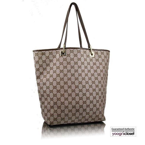 Gucci Beige With Brown Monogram Canvas Tote Bag