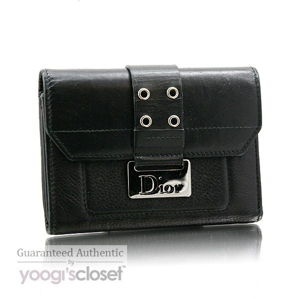 Christian Dior Black Leather Grommet Wallet