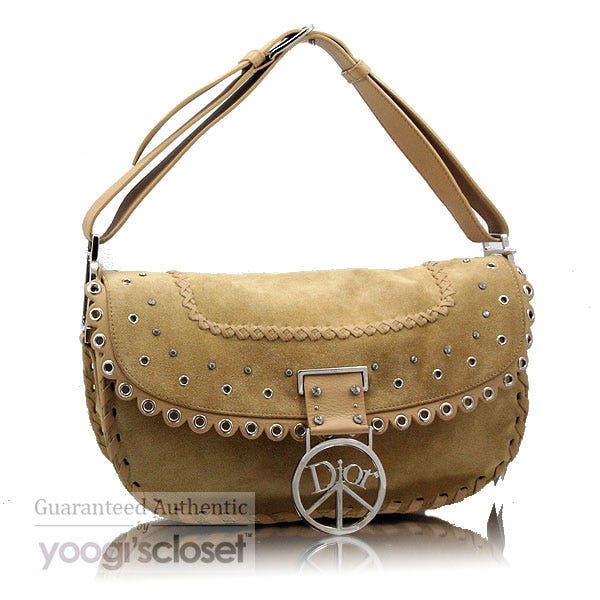 Christian Dior Tan Suede Crystal Peace Hobo Bag