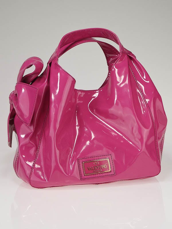 Valentino Garavani Hot Pink Coated Canvas Small Nuage Bow Tote Bag