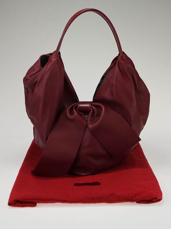 Valentino Garavani Burgundy Nappa Leather 360 Bow Hobo Bag