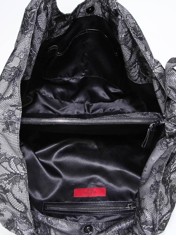 Valentino Garavani Black Lace Fused Nylon Nuage Bow Tote Bag