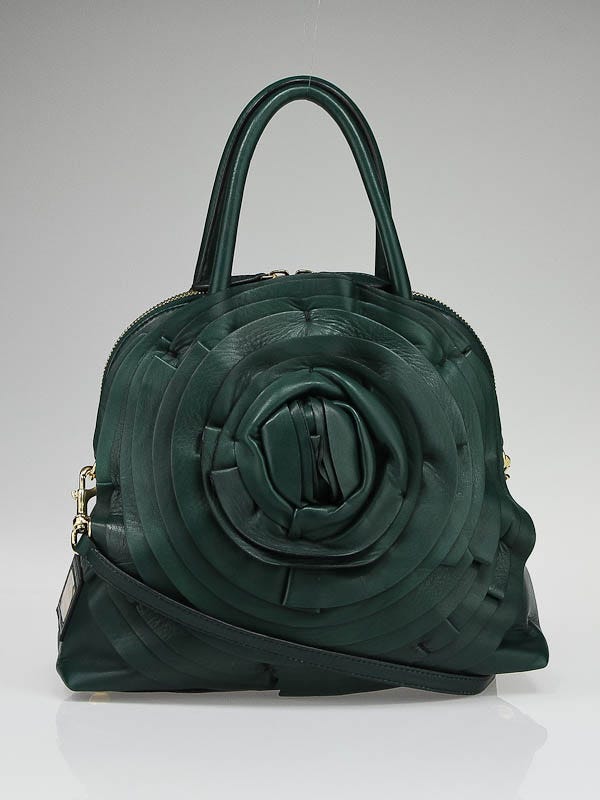 Valentino Garavani Dark Green Nappa Leather Petale Dome Tote Bag