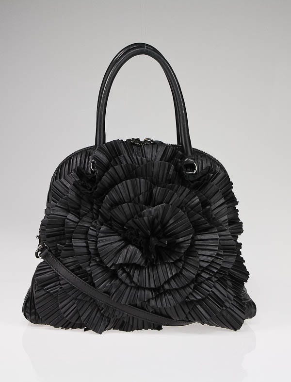 Valentino Black Pleated Nappa Leather Petale Dome Tote Bag