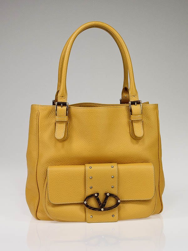 Valentino Garavani Yellow Pebbled Leather Small Shoulder Bag