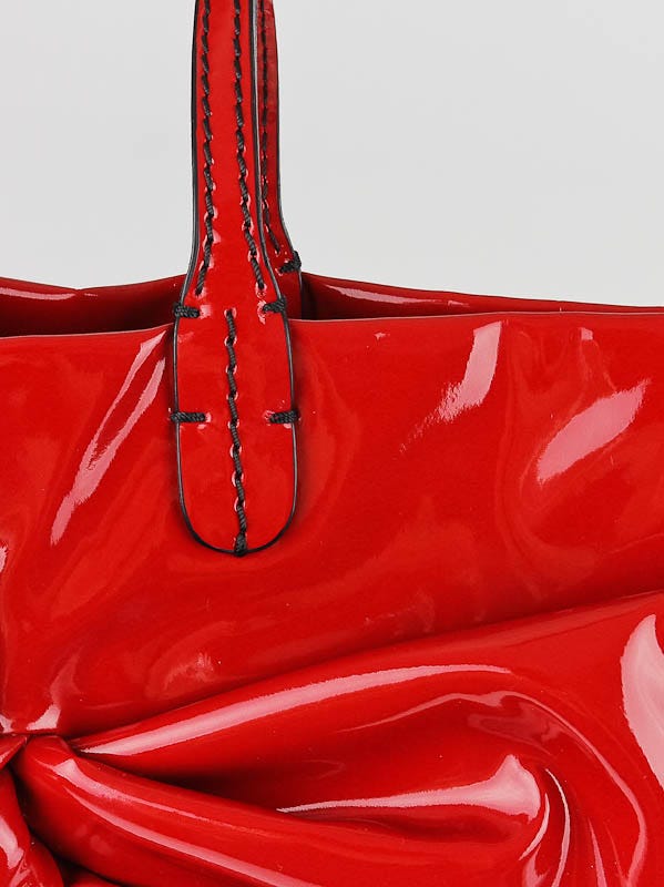Valentino Red Patent Vinyl Bow Tote Bag | Yoogi's Closet