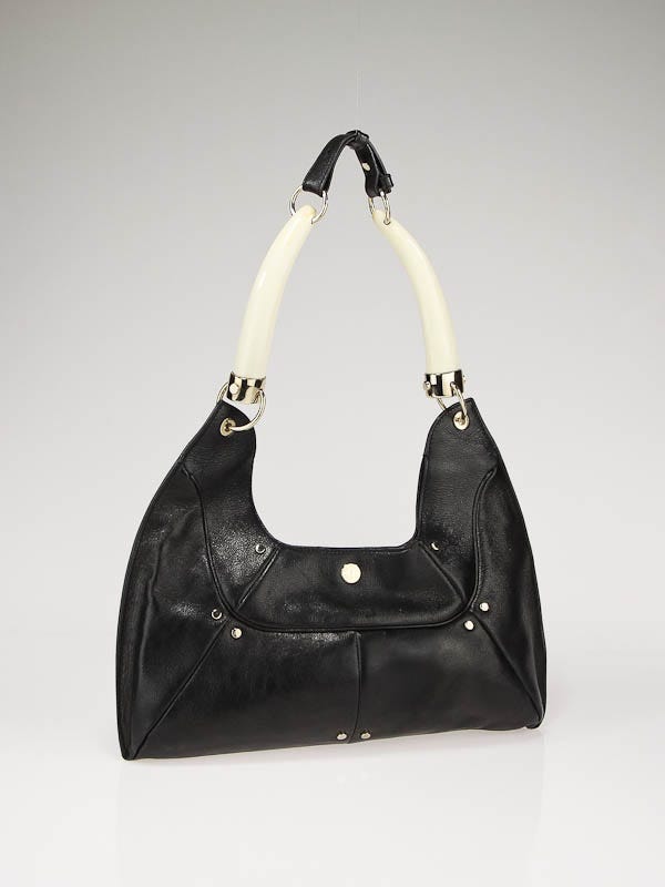 Yves Saint Laurent Black Leather Mombasa Double Horn Shoulder Bag