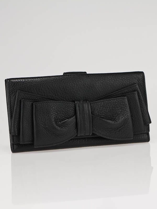 Yves Saint Laurent Black Leather Bow Continental Long Wallet