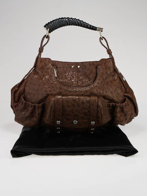 Yves Saint Laurent Brown Ostrich Large Mala Mala Bag | Yoogi's Closet