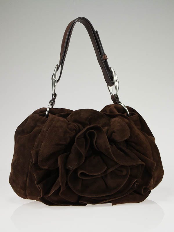 Yves Saint Laurent Dark Brown Suede Nadja Rose Petal Bag