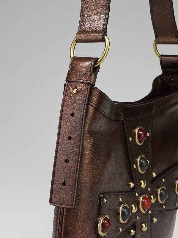 Yves Saint Laurent Bronze Leather Beaded Cross Byzance Sac