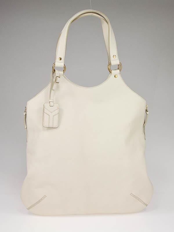 Yves Saint Laurent White Leather Large Tribute Tote Bag